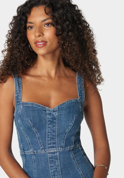 Sweetheart Neck Trumpet Denim Dress