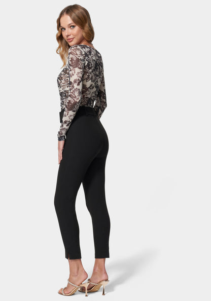 High Waist Slim Leg Belted Pant