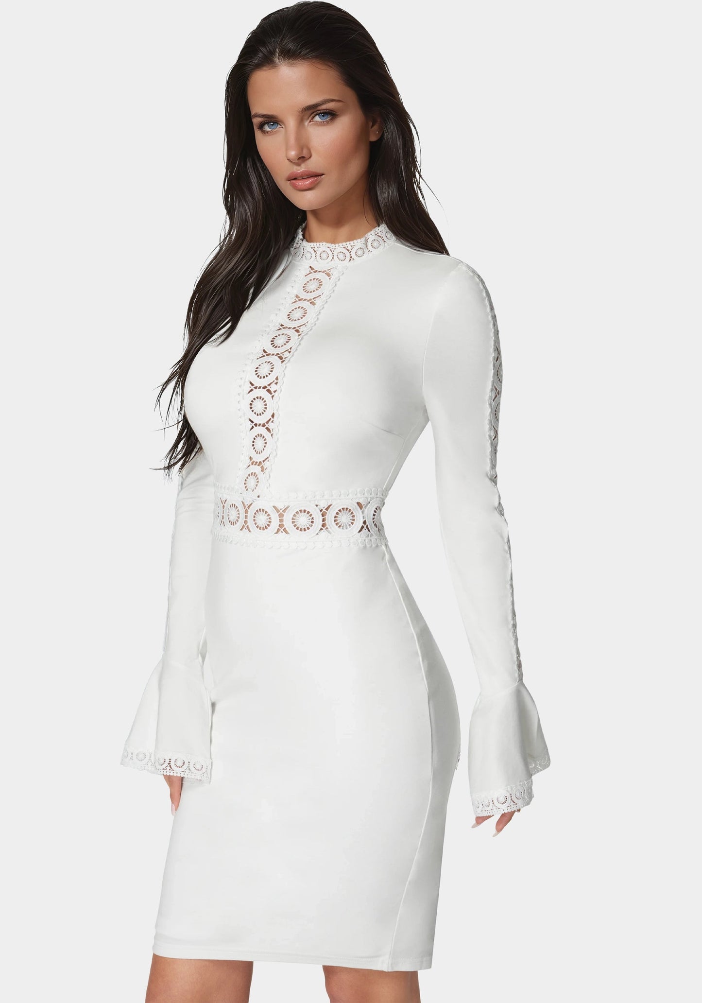 High Neck Lace Midi Dress