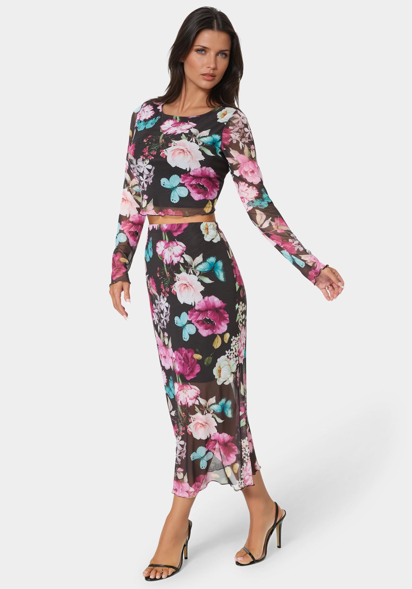 Mesh Printed Two Piece Long Sleeve Set