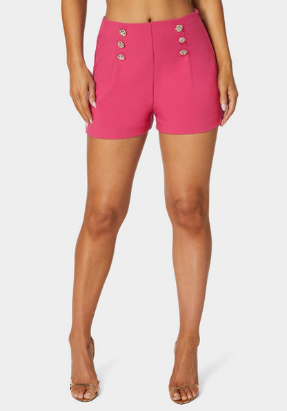 High Waist Button Detail Flared Shorts
