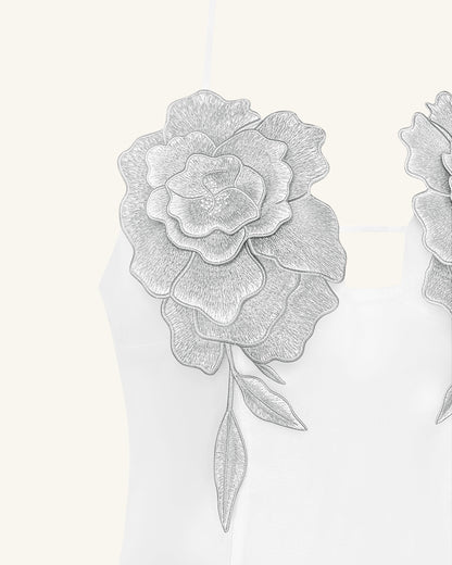 Flower 刺繡迷你洋裝 - 白色