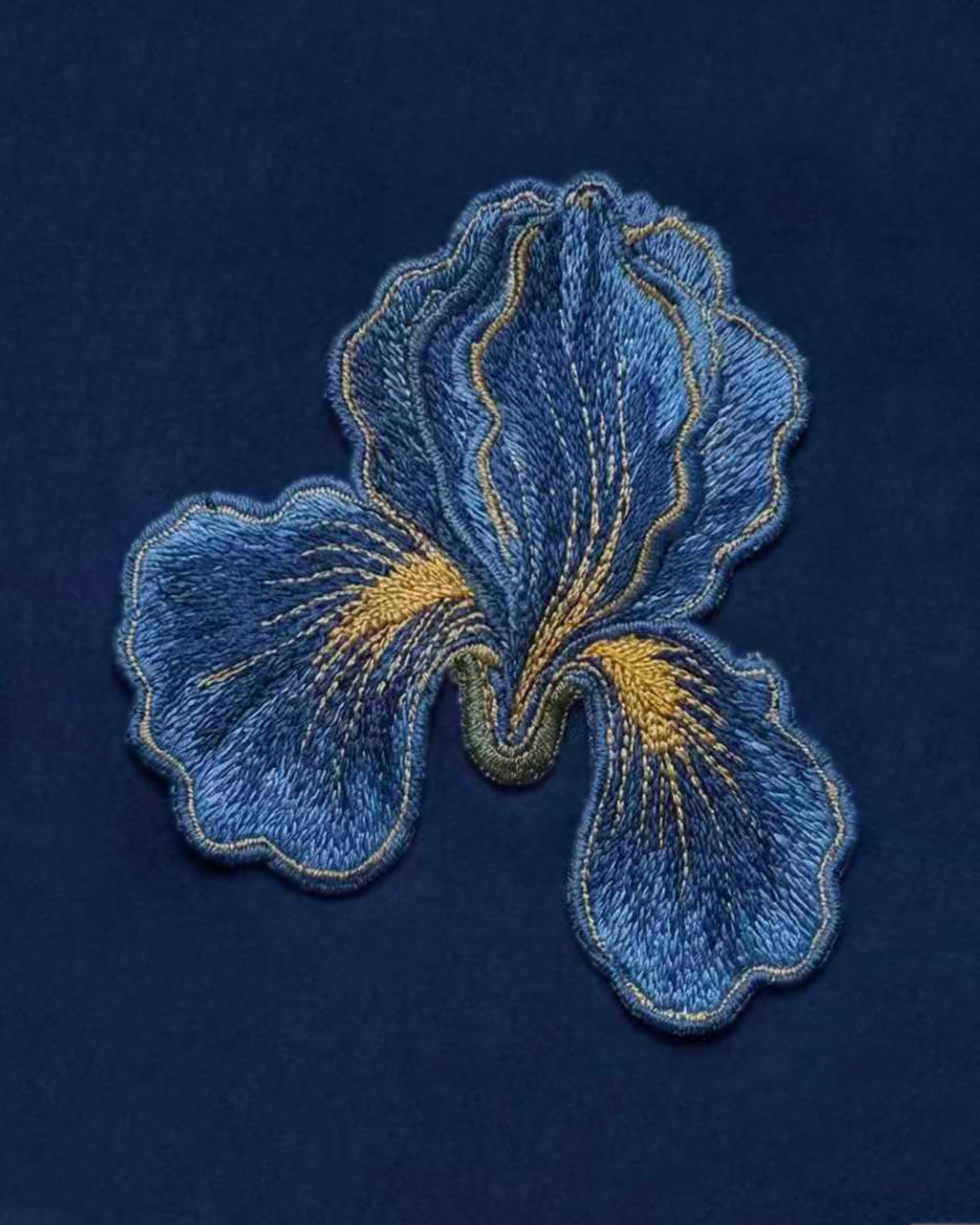 Iris 刺绣天鹅绒单肩长裙 - 藏青色
