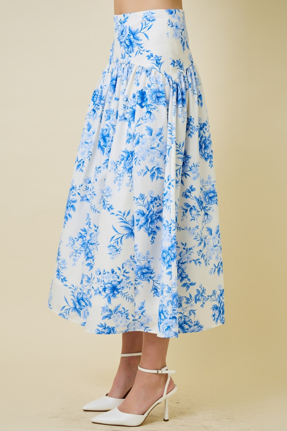 Thalia High Waist Floral Print Maxi Skirt Blue