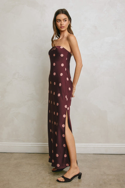Monroe Sleeveless Polka Dot Print Maxi Dress Plum
