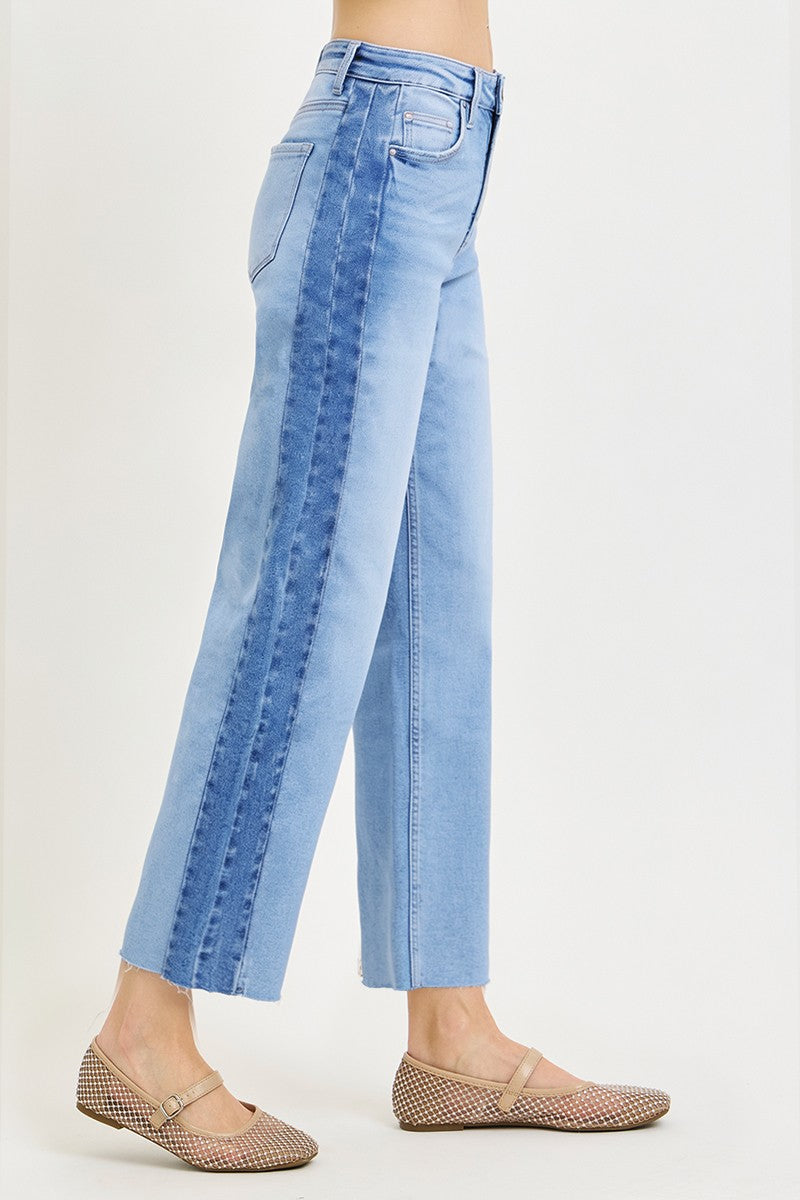 Gretchen High Rise Cropped Two Tone Jeans Light Wash