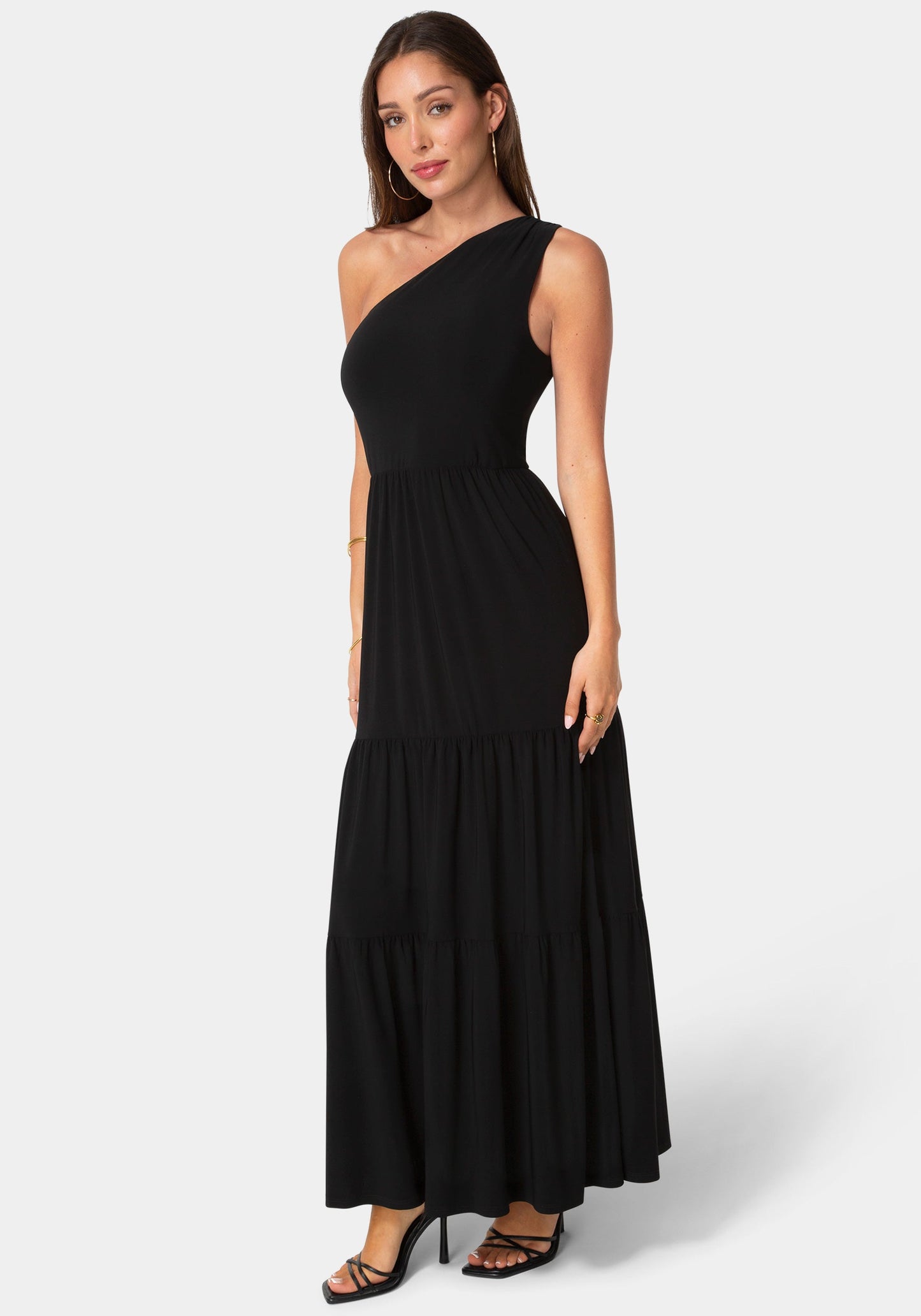 Jersey One Shoulder Tiered Maxi Dress
