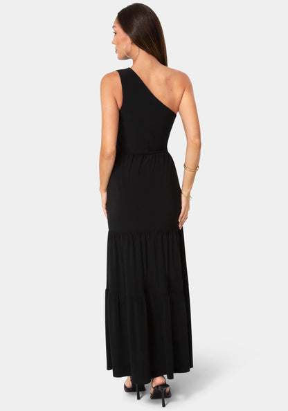 Jersey One Shoulder Tiered Maxi Dress