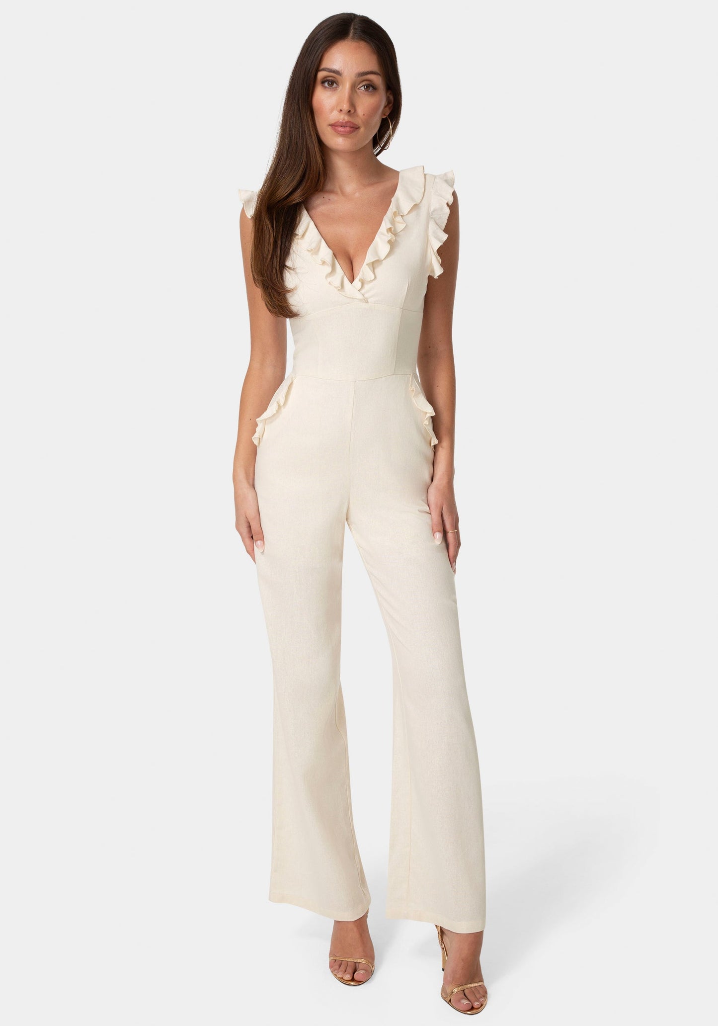 Linen Ruffled Palazzo Leg Jumpsuit