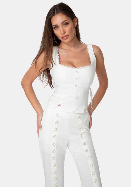 Lace Up Linen Top