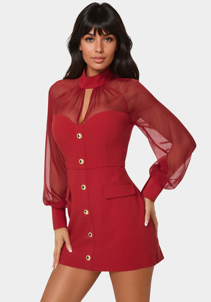 Mixed Media Long Sleeve Romper