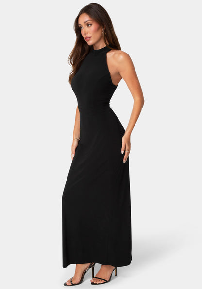 Jersey Halter Maxi Dress with Lace Inset