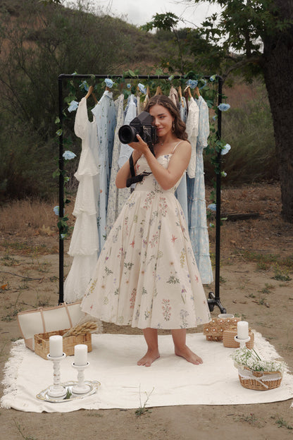 Kelly Sleeveless Floral Print Midi Dress Cream
