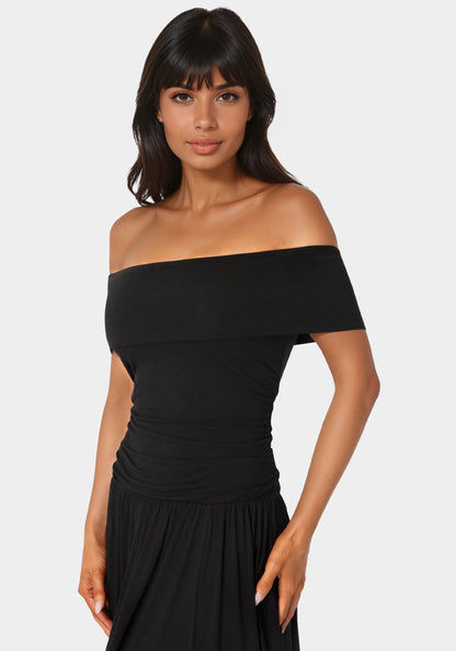 Off the Shoulder Drop Waist Maxi Dress