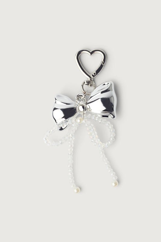 BEADED CHROME RIBBON BAG CHARM