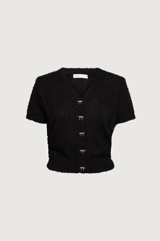 SHORT SLEEVE BOW BUTTON CARDIGAN