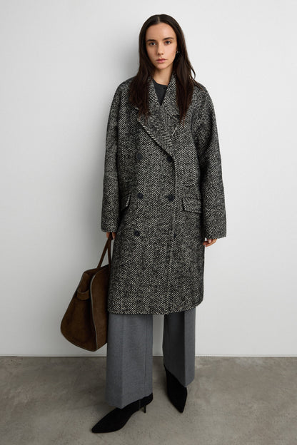 OVERSIZED WOOL-BLEND DOUBLE-BREASTED COAT