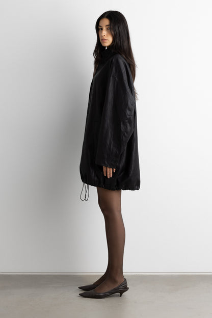 OVERSIZED FUNNEL NECK VEGAN LEATHER JACKET