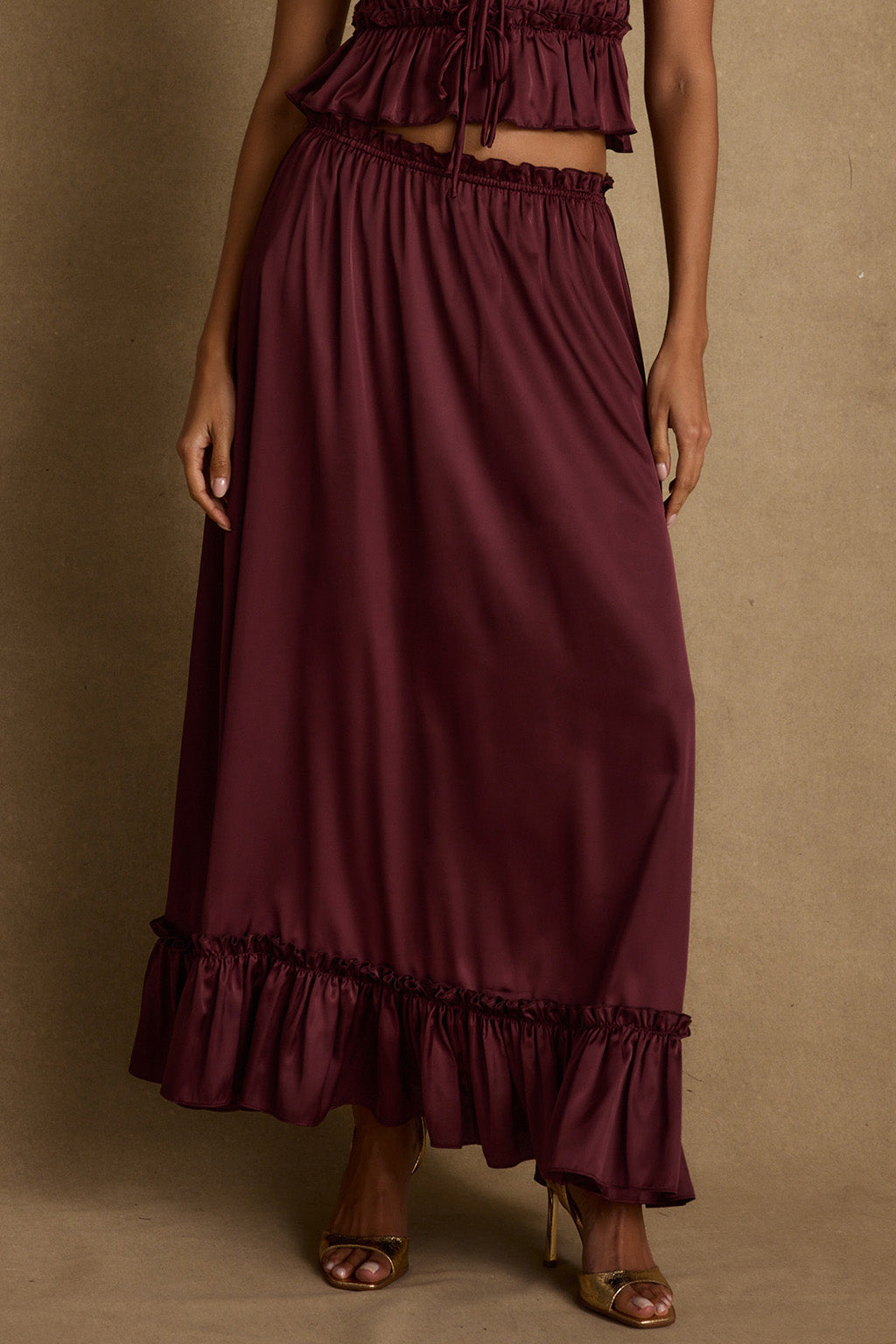 Dahlia Mulberry Satin Maxi Skirt