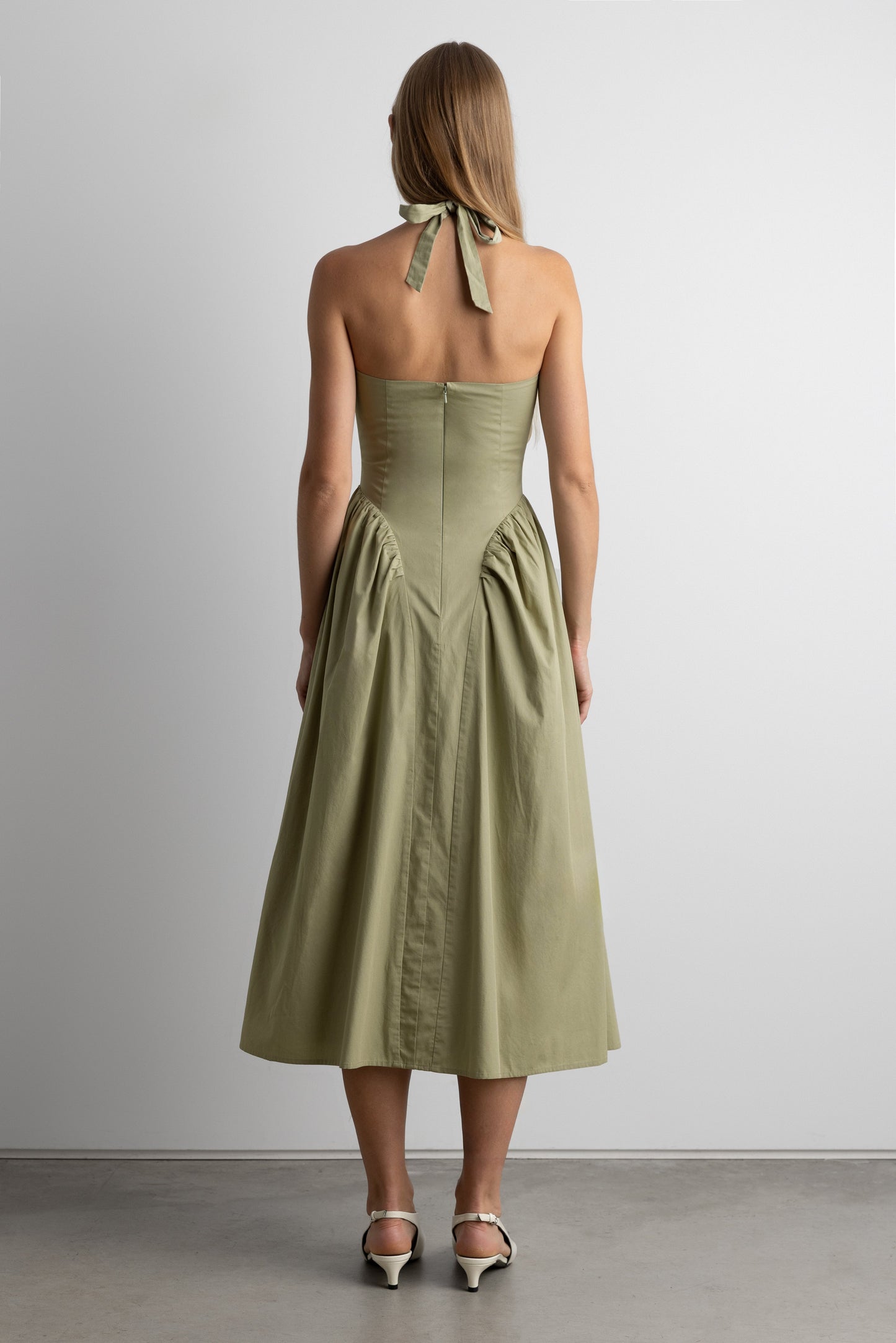 COTTON POPLIN HALTER MIDI DRESS
