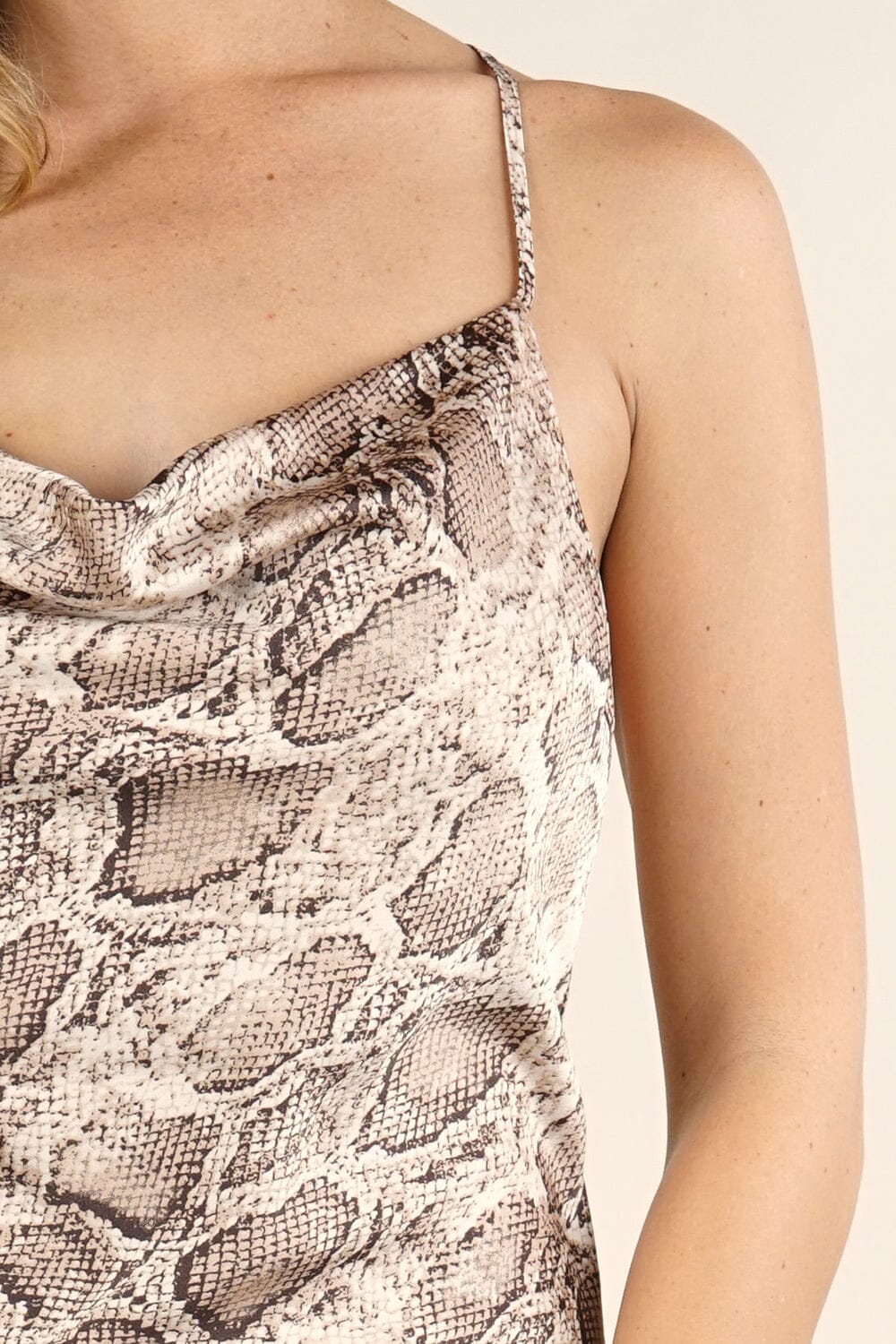 Cowl Neck Snakeskin Midi Dress