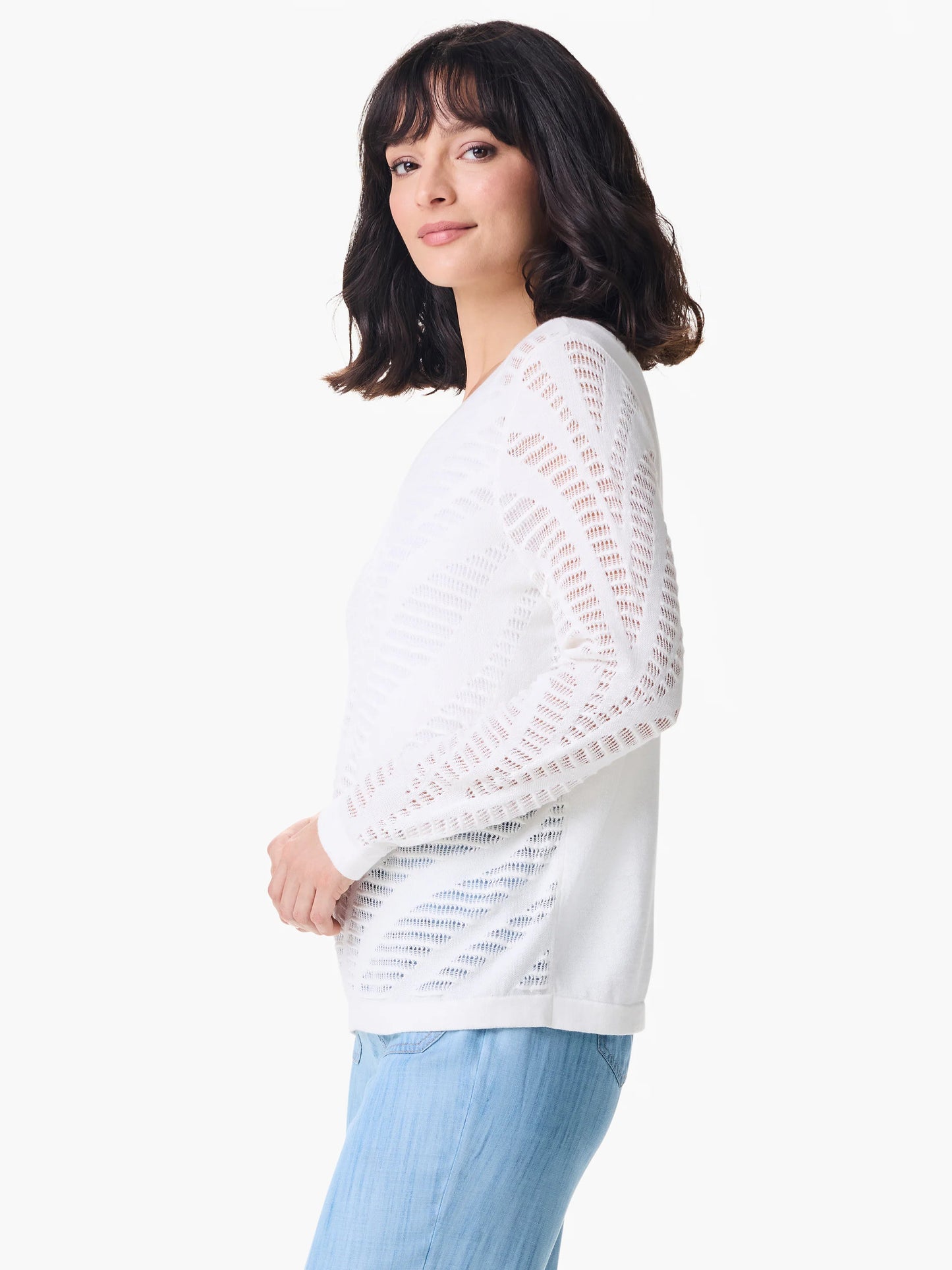Placed Pointelle Pullover Sweater