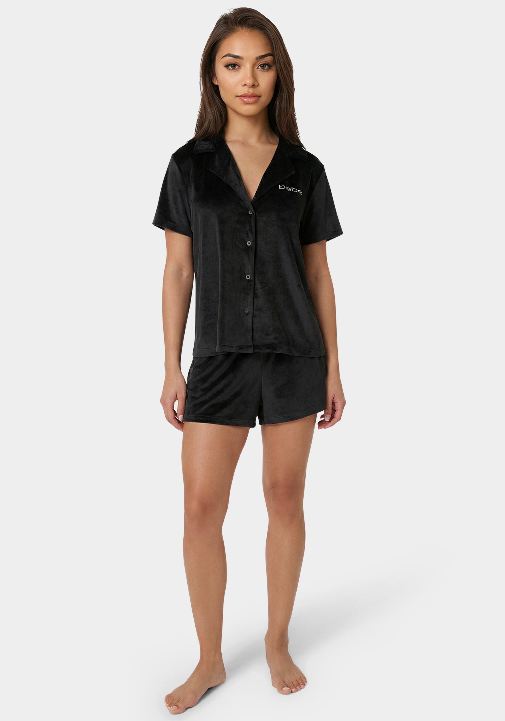 2pc Velour Super Soft Notch Collar Lounge Short Set