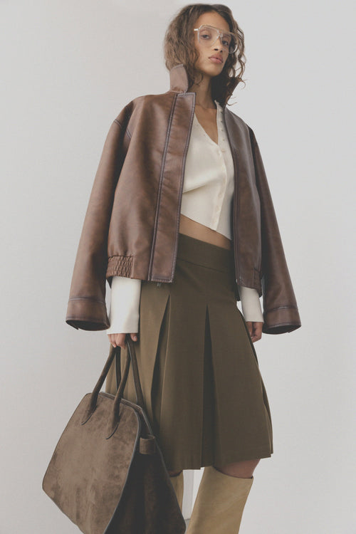PLEATED MIDI A-LINE SKIRT