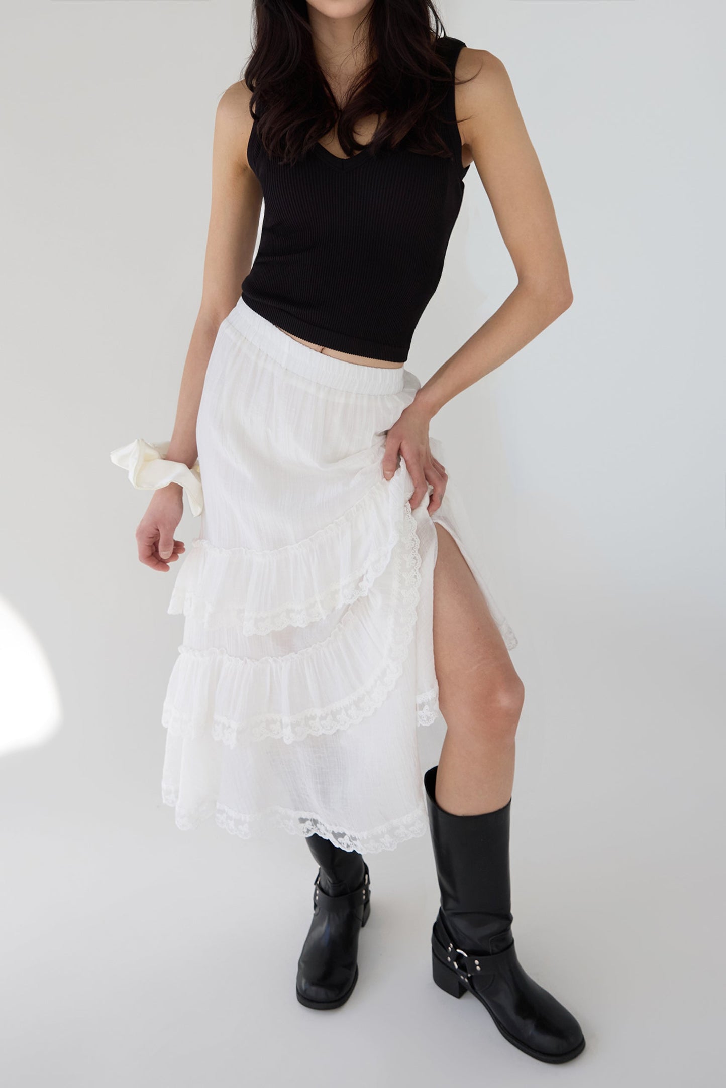 LACE TIERED MAXI SKIRT