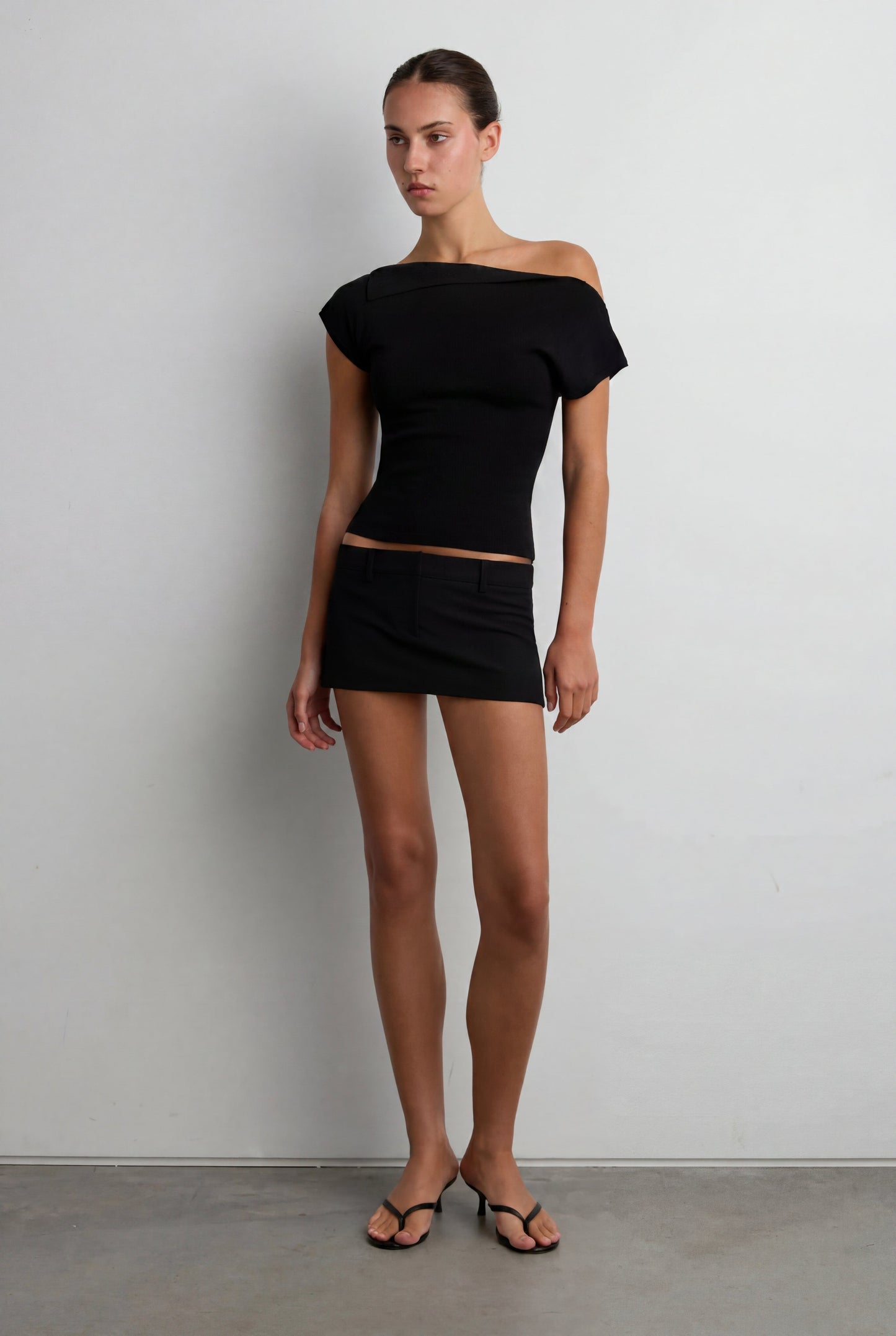 ASYMMETRICAL OFF THE SHOULDER CAP SLEEVE SWEATER