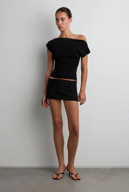 ASYMMETRICAL OFF THE SHOULDER CAP SLEEVE SWEATER