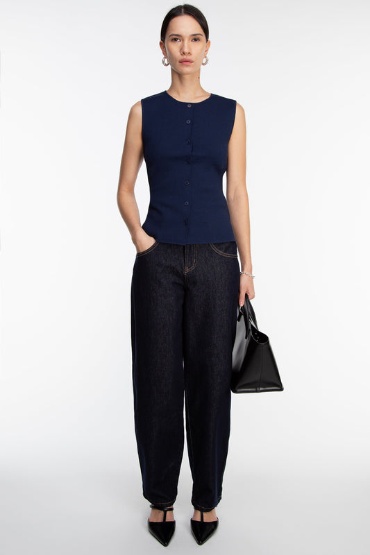 BUTTON FRONT KNIT SLEEVELESS VEST