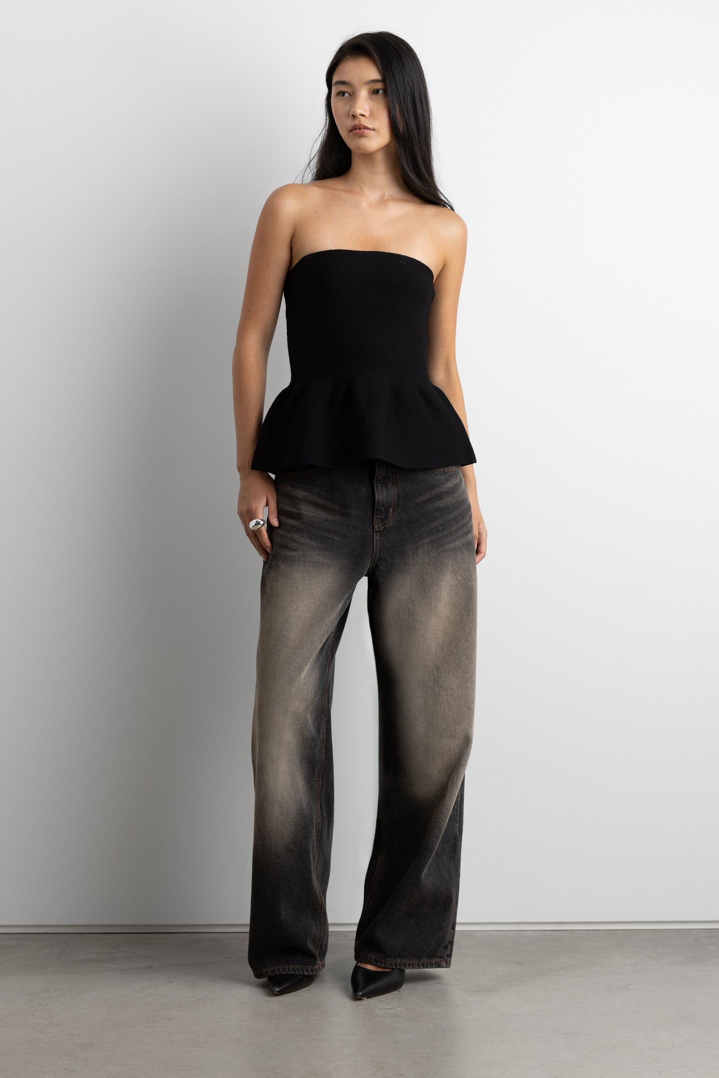 KNIT PEPLUM TUBE TOP