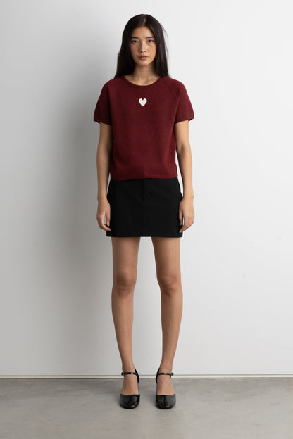 SHORT SLEEVE HEART SWEATER