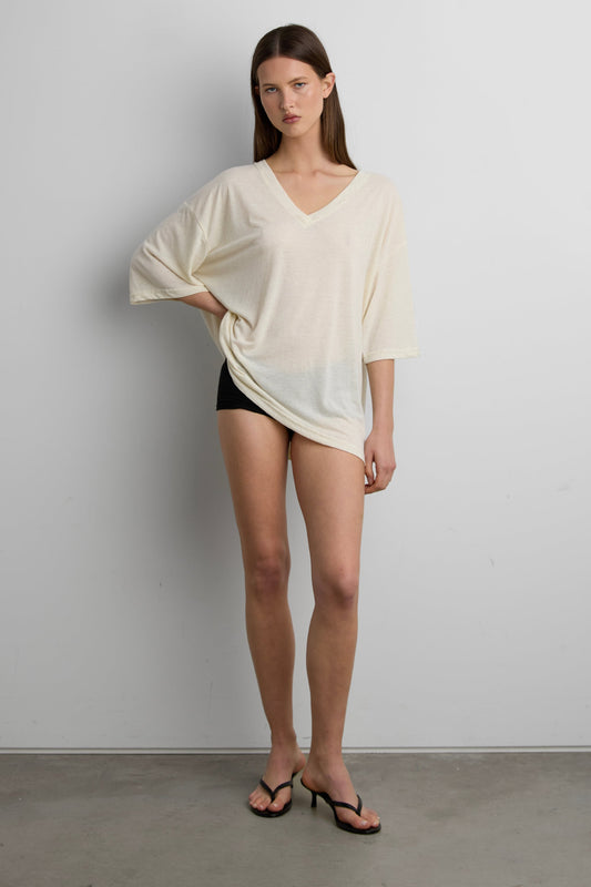 RELAXED V-NECK DRAWSTRING TOP