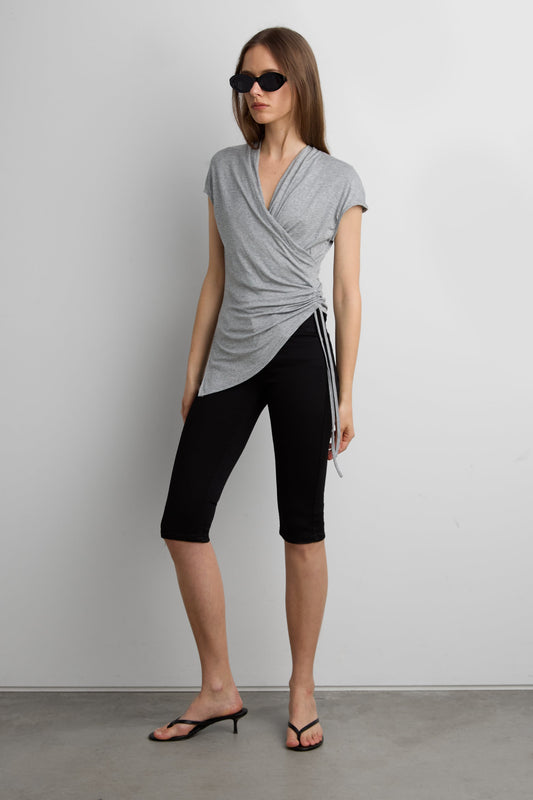 FITTED CROSS FRONT SHIRRED TOP