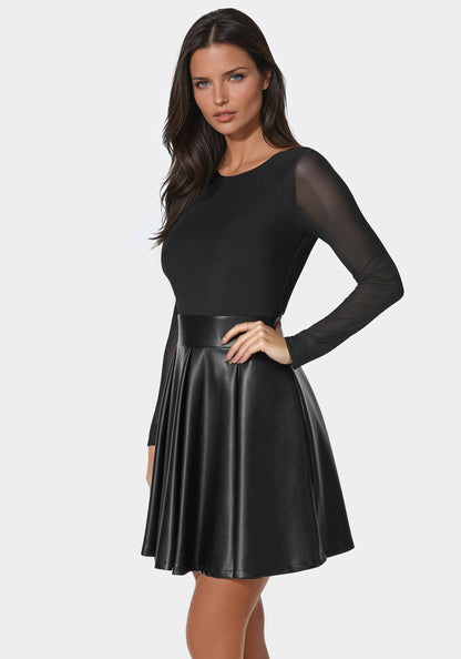 Faux Leather Flare Dress