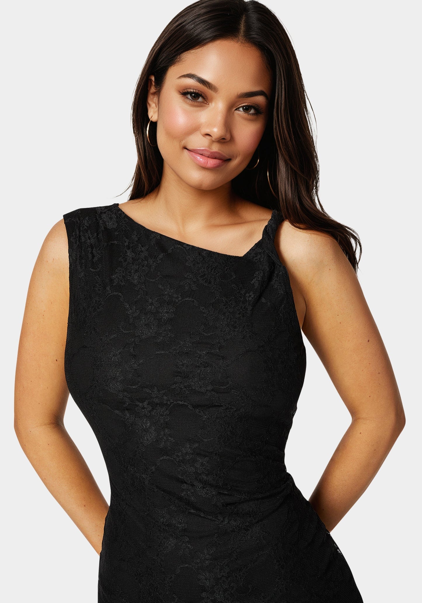Twist Sleeve Lace Midi Dress