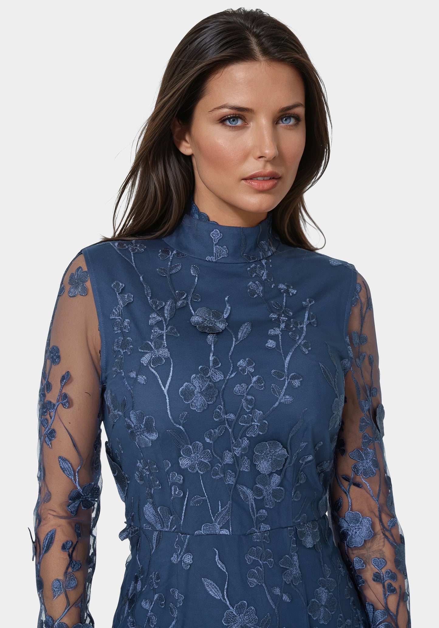 3D Floral Mockneck Midi Dress
