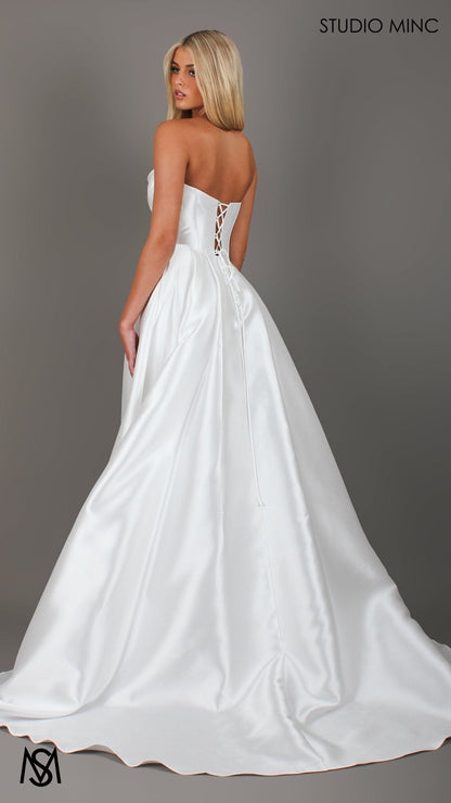 Honey -  Wedding Dress | Strapless corset pearl detail Mikado satin gown