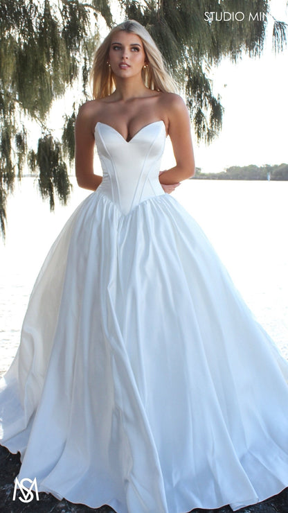 Bondi - Wedding Dress | Modern Strapless Drop Waist Corset lace up gown petticoat